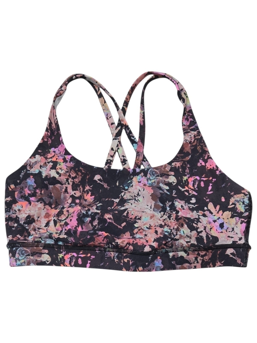 Lululemon Energy Bra Size 8 Stencil Blossom Black Pink Strappy Medium Support